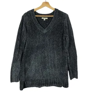 Orvis Marled Navy Blue Chenille Knit‎ V-Neck Sweater L thumbnail 2