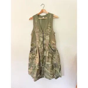 Daily Practice Anthropologie Dress Women S Green Camo Zip Front Mesh Mini Exc thumbnail 2