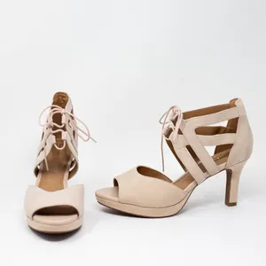 NEW Clarks Women's Mayra Elie Genuine Suede Leather Strappy Heels Nude Beige 9 thumbnail 1