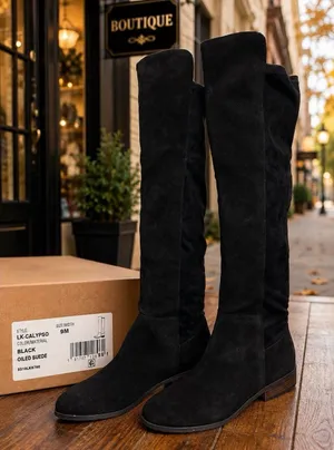 Lucky Brand LK Calypso Black Suede Tall Boots 9M NIB Oiled Suede Riding Autumn thumbnail 1
