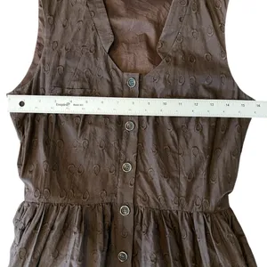 Antonio Melani Brown Cotton Sleeveless V-Neck Eyelet A-Line Dress Sz 2 thumbnail 6