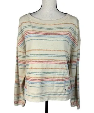 PrAna Medium Cozy Up Suncation Top Striped Long Sleeves Stretch Boat Neck Pocket thumbnail 1