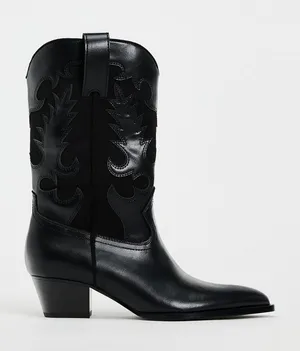 Zara Black faux Leather style Western cowboy ankle heeled Boots thumbnail 4