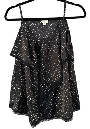 POL Black White Polka Dot Ruffle Lace Trim Spaghetti Strap Tank Top Womens Large thumbnail 1
