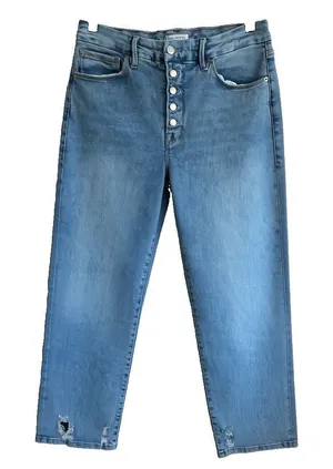 Good American Good Legs Straight Jeans Sz 14/32 Indigo400 cropped button fly thumbnail 1