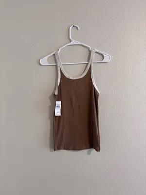 NWT American Eagle Outfitters Brown Tank with Cream Trim & Yin-Yang Graphic thumbnail 3