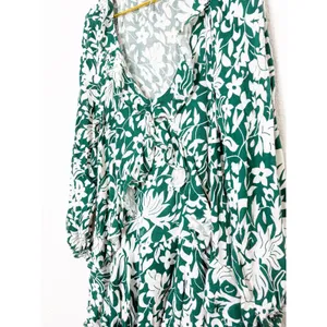 Free People Rebecka Floral Ruffled Mini Dress Size Medium Emerald Green thumbnail 8