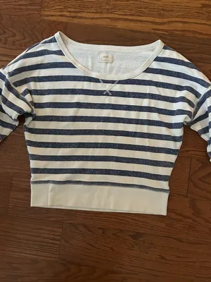 Aerie Scoop Neck Striped Lightweight Sweatshirt Size Large Drop Shoulder Comfy thumbnail 9