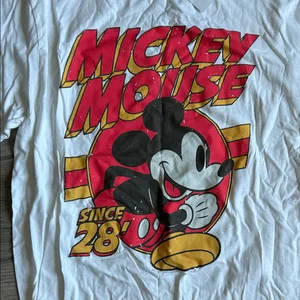 Disney White Mickey Mouse Graphic Tee with Red and Yellow Artwork thumbnail 4