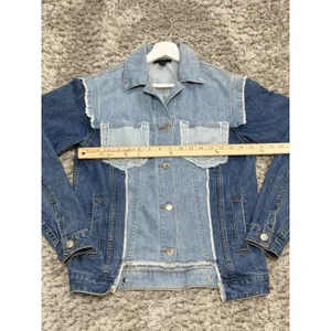 RD Style Womens Size XS Patchwork Denim Jacket Two Tone Blue Raw Hem Distressed thumbnail 12
