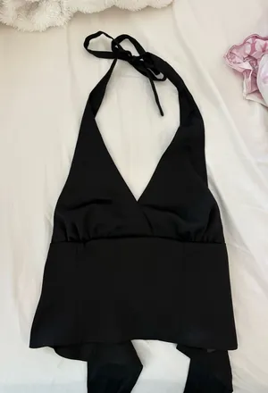 Urban Outfitters Satin Halter Black Top thumbnail 1