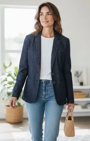 Size S Cotton denim blazer, Pilcro and the Letterpress for Anthropologie thumbnail 1