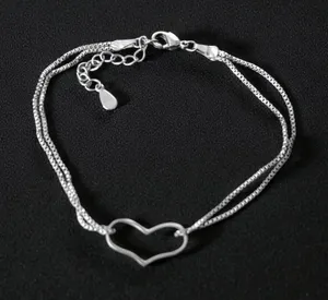 925 silver open heart double chain bracelet thumbnail 1
