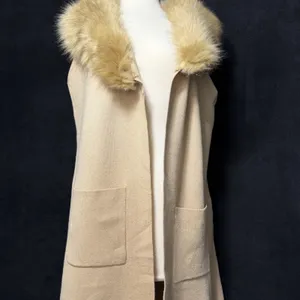 Baldini Mumu Lombardi Long Cardigan in Taupe with a faux fur‎ collar. SIze L thumbnail 4