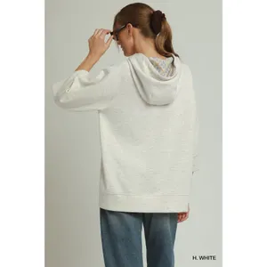 Umgee 3/4 Sleeve Tunic Top with Graphic Hoodie - H. White - Medium thumbnail 3