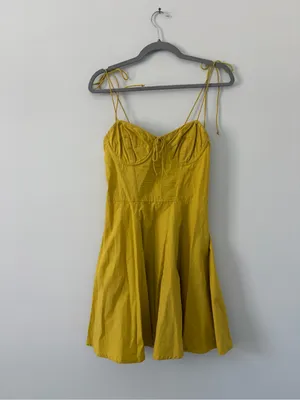 Cleobella Lennon Tie Strap Sleeveless Corset Cotton Mini Dress Golden Yellow S thumbnail 3