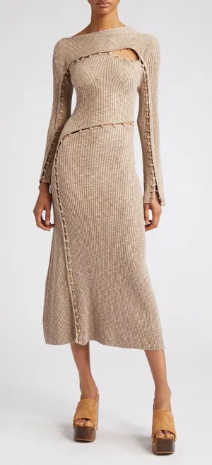 Cult Gaia Rosalia Knit Midi Dress in Canyon Tan M thumbnail 1