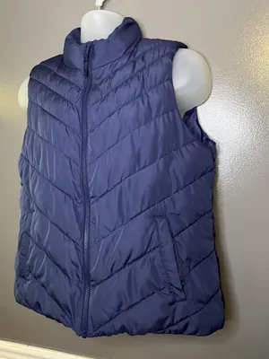 Gap Vest Womens Large Drizzle Blue Warmest Puffer Full Zip Quilted Lined Pockets thumbnail 4
