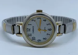 Carriage by timex 22mm ladies gold silver watch white dial size 6.5” w/battery thumbnail 1