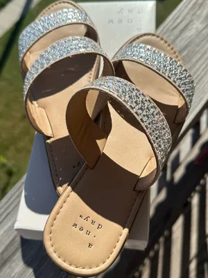 a new day Tan Slide Sandals with Silver Crystal Straps thumbnail 4