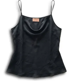 Shelly's Boutique Black Satin Cowl Neck Camisole Spaghetti Strap Tank Top thumbnail 1