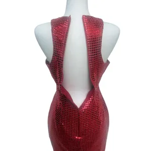 VTG Y2K Sequin Cocktail Mini Dress XS Red Metallic Sweetheart Racerback 90s Glam thumbnail 7