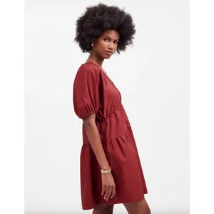 Madewell Puff Sleeve Mini Dress Poplin Claret Burgundy A Line Pockets XL NWT thumbnail 4