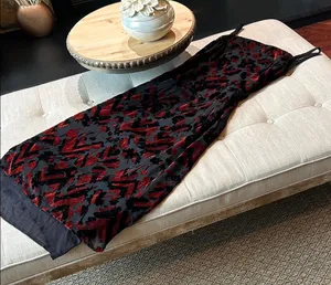 Silk Road 100% Silk Maroon Velvet Black Sheer Floral Double Layered Maxi Dress thumbnail 1