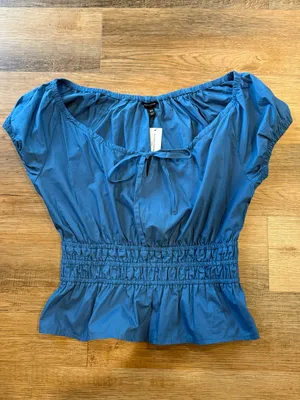Banana Republic Blue Smocked Waist Peasant Top XS thumbnail 3
