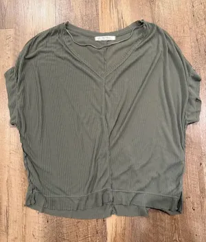 We The Free Olive V-Neck Ribbed Short Sleeve Tunic thumbnail 1