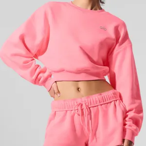 Alo Yoga Cropped Accolade Crewneck Neon Bubblegum M thumbnail 1