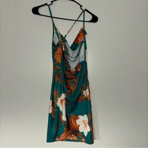 SHEIN Green and Orange Slip Dress Sleeveless Cowl Neck thumbnail 2