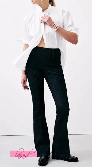 Spanx EveryWear Zero Waistband Micro Flare Jeans Raw Indigo High-Rise Seamed XS thumbnail 1