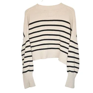Free People Easy Street Striped Crop Sweater Cream‎ Black Knit Womens Small thumbnail 10