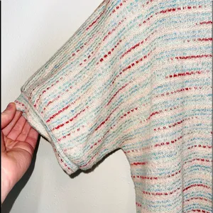 Madewell Puff Sleeve Textured Cream & Multicolor Striped Knit Top thumbnail 4