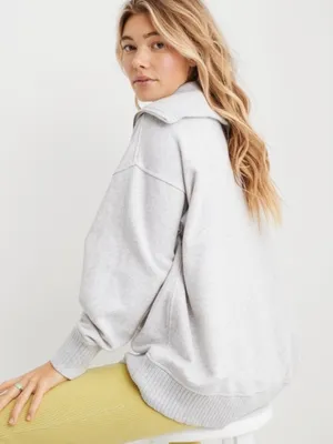 aerie Women’s Down To Earth Quarter-Zip Sweatshirt Oversized Pullover in Gray XS thumbnail 2