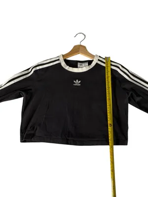 Adidas Originals Womens L 3 Stripes Cropped Long Sleeve Tee Black Blokecore thumbnail 11