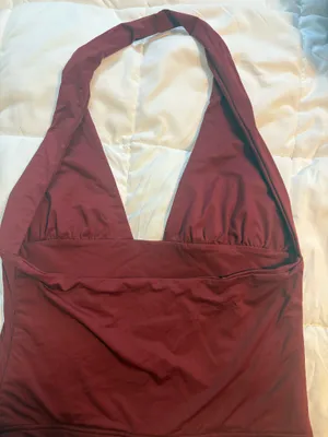 Amazon Burgundy V Neck Halter Crop top thumbnail 2