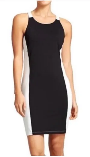 Athleta Colorblock Mini Athletic Swim Dress Black White Built-in Bra Lycra Small thumbnail 1
