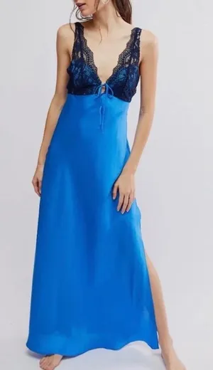 Free People Countryside Maxi Slip Campanula Combo Blue Lace Dress S thumbnail 1