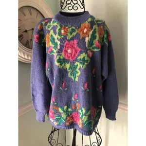 Kitty Hawk Vivian Wang‎ Sweater 90’s Retro Purple Floral Crew Medium thumbnail 2