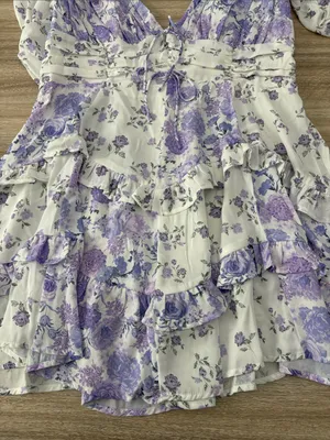 New For Love & Lemons Rosalyn Mini Dress White Lilac Floral Women Size Large thumbnail 12