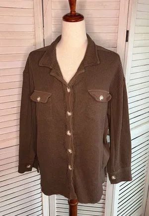 Women’s Brown Waffle Knit Jacket size M Size M thumbnail 1