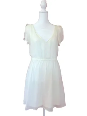 Express White Ethereal Chiffon V-Neck Dress Flutter Sleeve NWT Size S Angelcore thumbnail 5