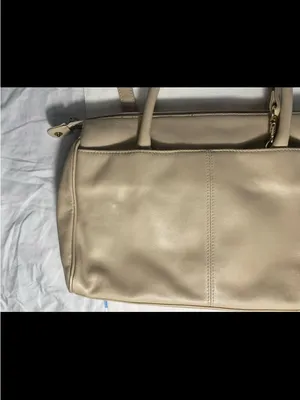 Liz Claiborne Classic Cream Leather Satchel Handbag thumbnail 7