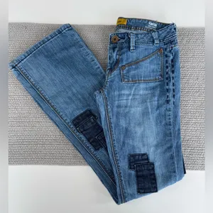 Set/2 MEK Denim Keros Skinny Super Bell Low Rise Flare Jeans Patchwork Dk Rinse thumbnail 7