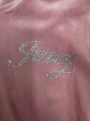 Juicy Couture Pink Velour Full Zip Cropped Jacket with Hood Size Large thumbnail 2