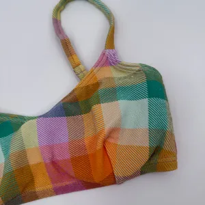 Billabong Bikini Top SZ Small Warm Wave Lila Bralette Swim Suit Madras Plaid NWT thumbnail 10