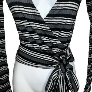 FREE PEOPLE Always With Me Striped Black Gray Wrap Tie Crop Top EUC Size‎ Small thumbnail 5