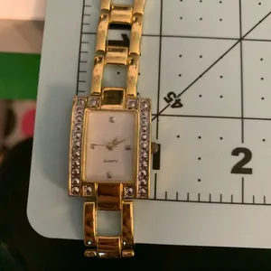 Haband Gold Color Quartz Watch Rectangle Face w/ Chain Link Band // thumbnail 7